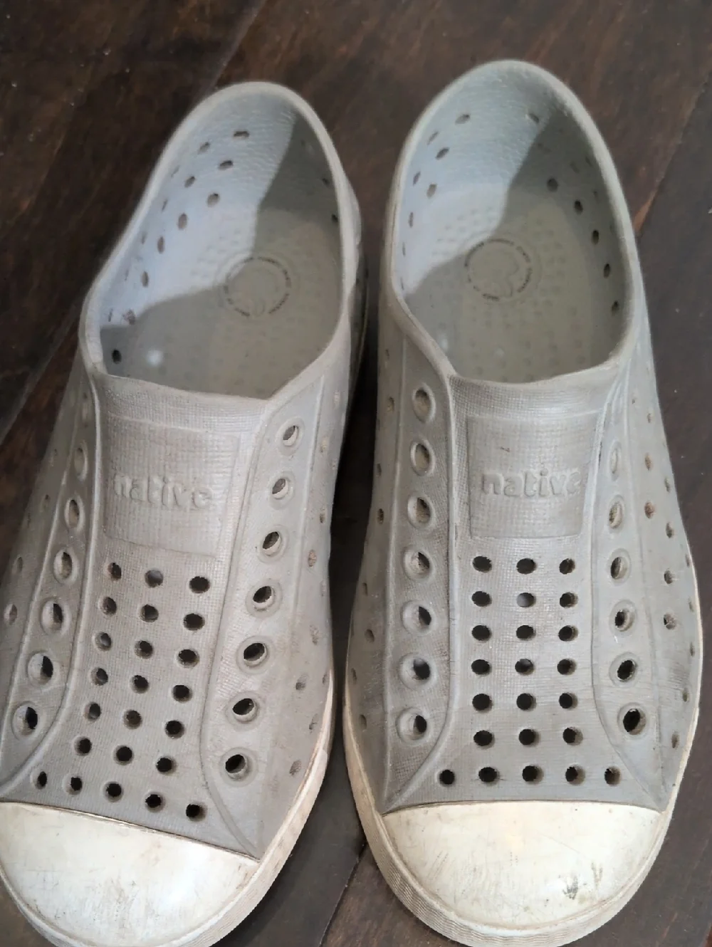 Native Perforated Slip-On Shoes in Light Gray and White